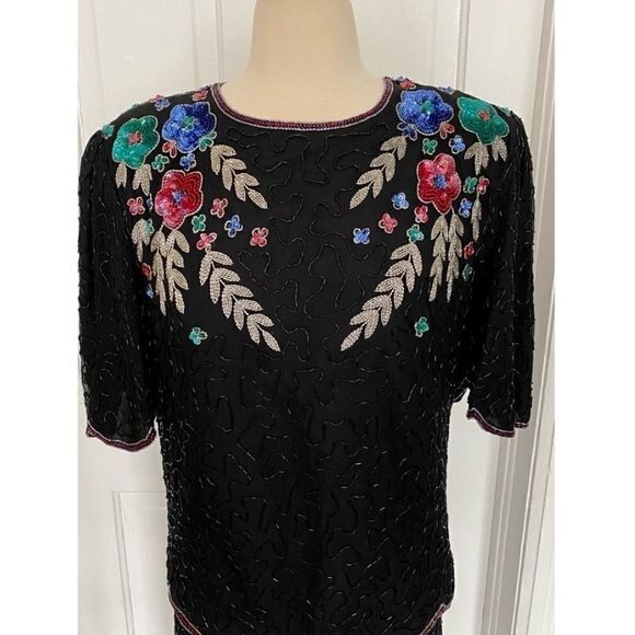 Vintage 100% SILK Scala 1980s Beaded 2pc Skirt Set - Picture 6 of 9